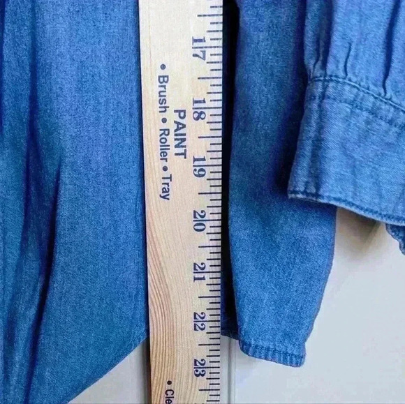 K.I.T Tie Front 100% Cotton Chambray Top Indigo Roll Tab Long Sleeves XL - Picture 6 of 9
